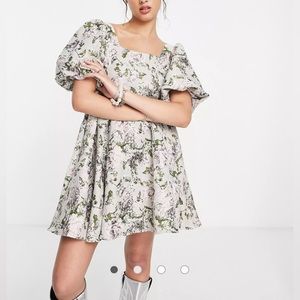 Sister Jane puff sleeve mini skater dress in tonal tapestry print